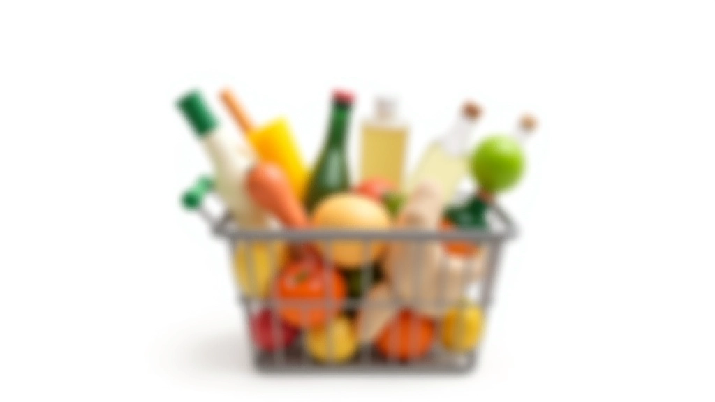 Marktwarenkorb mit verschiedenen Produkten, die Preissteigerungen bei Lebensmitteln, Energie und Wohnen symbolisieren